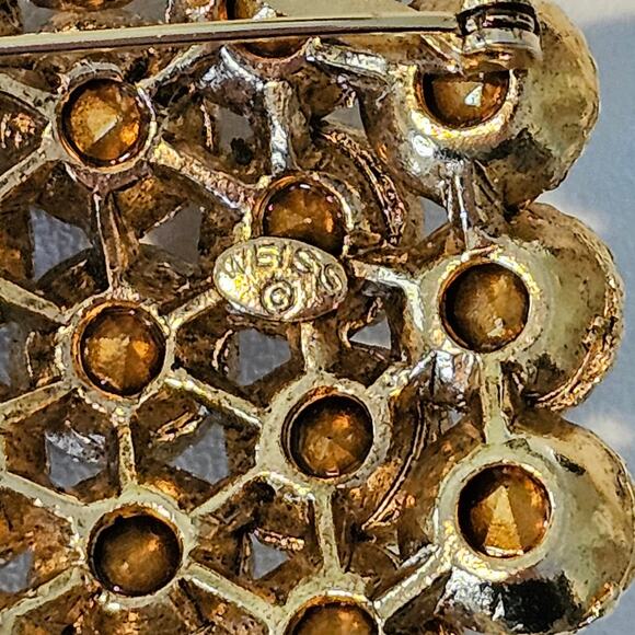 Vintage Weiss Gold Rhinestone Cluster Flower Brooch - Picture 3 of 6